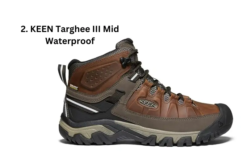 Rough terrain is no match for the harsh terrain-ready KEEN Targhee III Waterproof Hiking Boots. These boots are ideal for long days on the trail thanks to their lightweight EVA midsole, all-terrain rubber outsole, and KEEN.DRY waterproof membrane. Long hikes in difficult weather are made easier with the supporting design, which offers stability and protection.